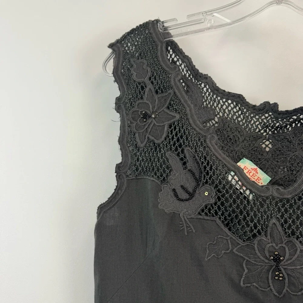 Free People Woven Lace Beaded Dress Dark Gray/Green Women's Sz. Small